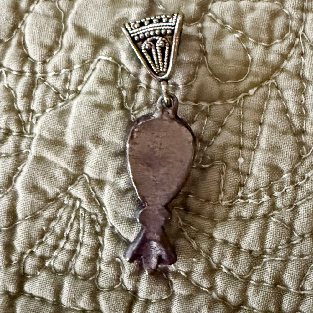 Navajo Golden Hills Vintage Elegant Silver and Turquoise Pendant - Picture 3 of 5
